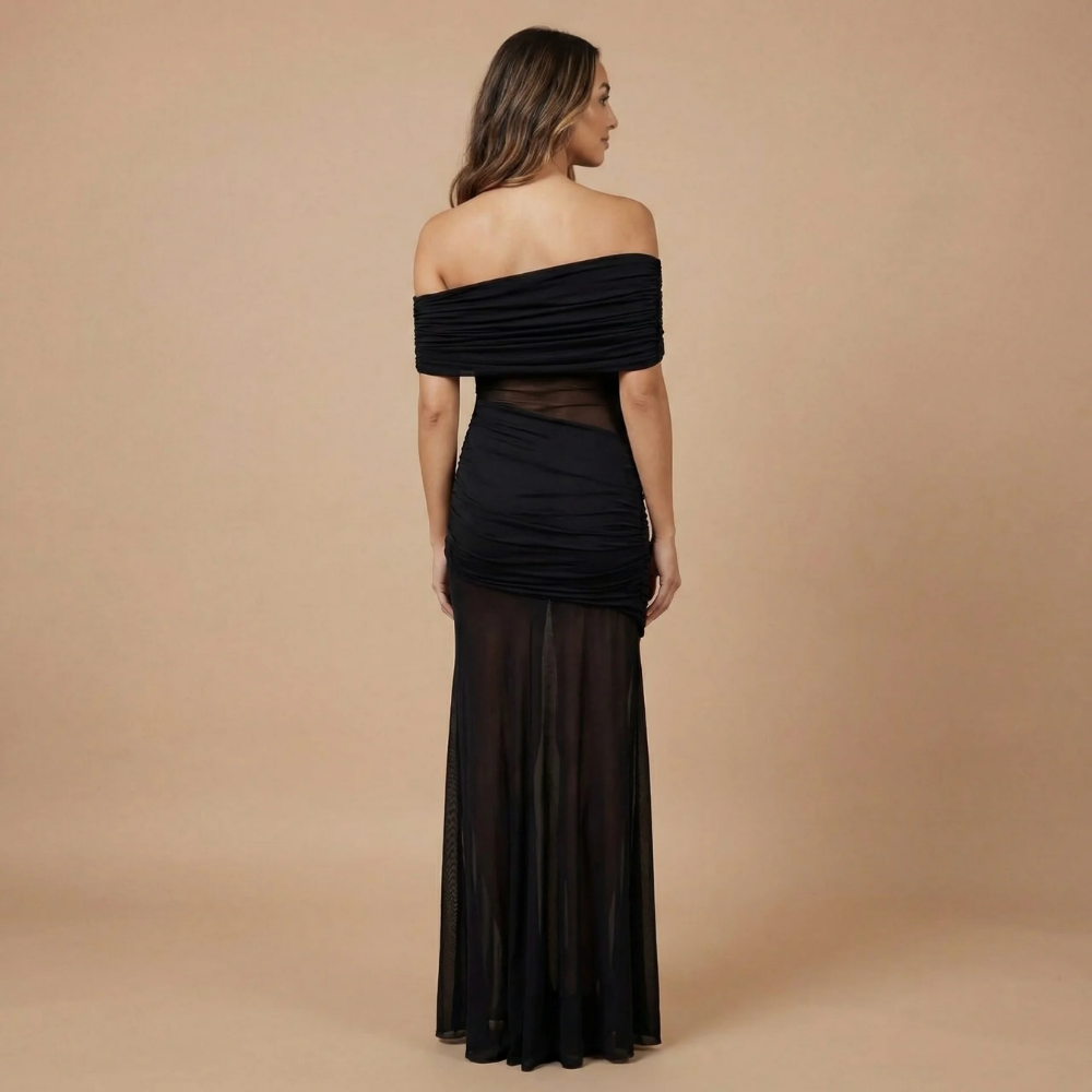 Women's Wedding Guest Off Shoulder Sheer Maxi Dress