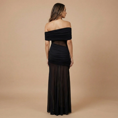 Women's Wedding Guest Off Shoulder Sheer Maxi Dress