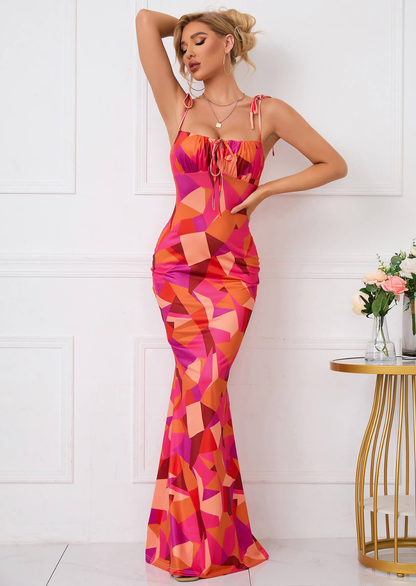 Women's Wedding Guest Floral Square Neck Maxi Dress