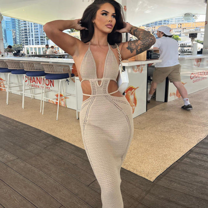 Women's Cocktail Plunge Neck Cutout Maxi Dress