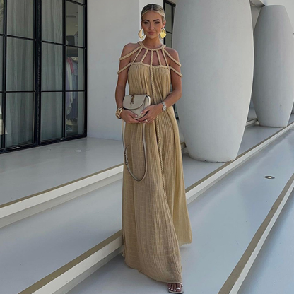 Women's Resort Maxi Cage Neck Column Dress with Belt
