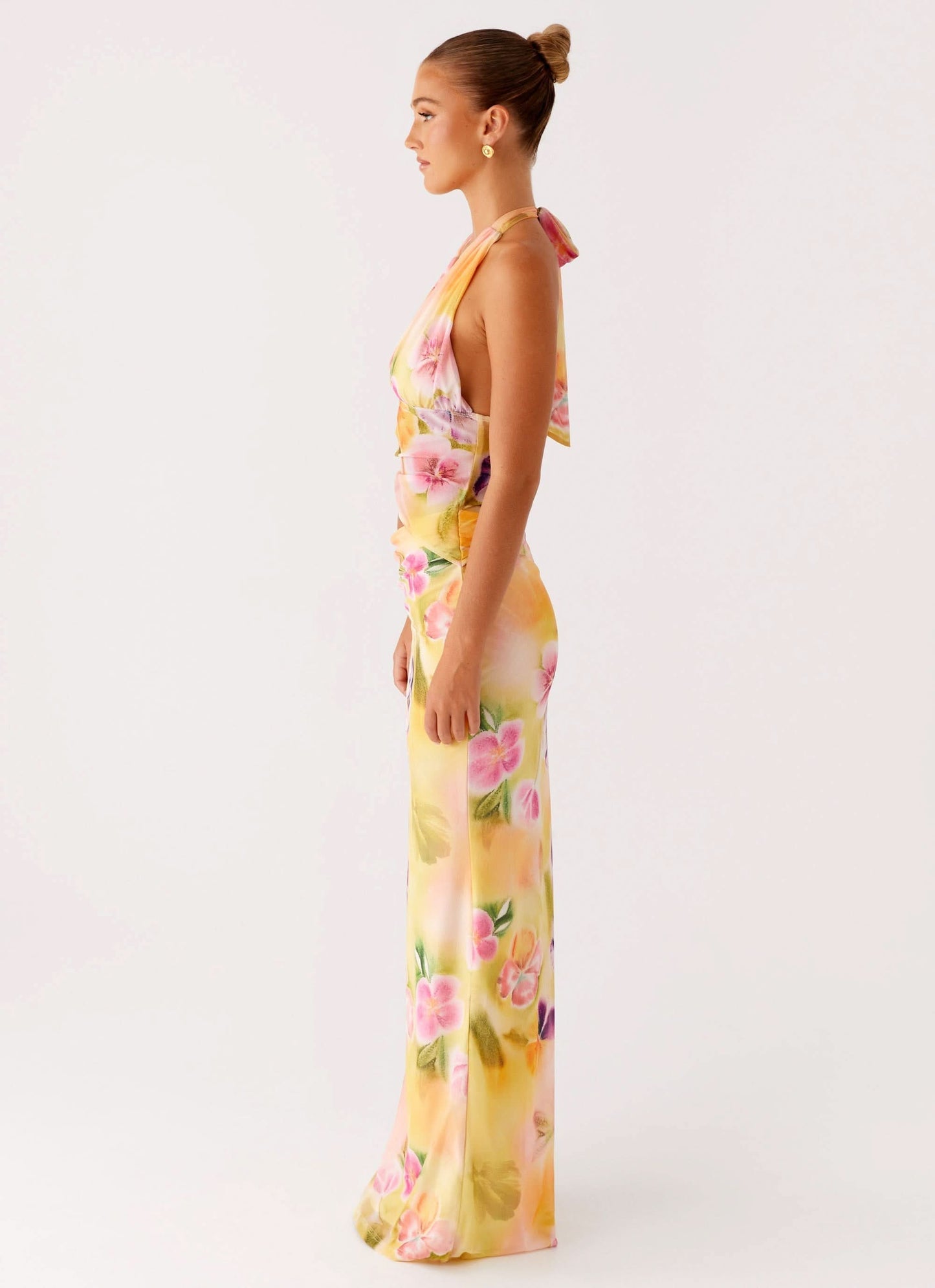 Women's Wedding Guest Floral Halter V Neck Midi Dress