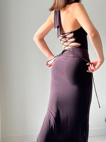 Women's Cocktail Halter Bodycon Maxi Dress With Side Slit