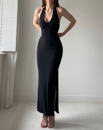 Women's Cocktail Halter Bodycon Maxi Dress With Side Slit
