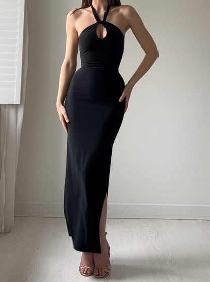 Women's Cocktail Halter Bodycon Maxi Dress With Side Slit