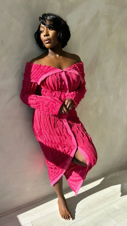 Women's Cocktail Off Shoulder Long Sleeve Midi Dress