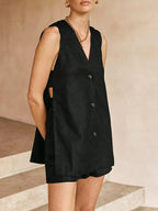 Letnia sukienka mini bez rękawów w stylu lnianym