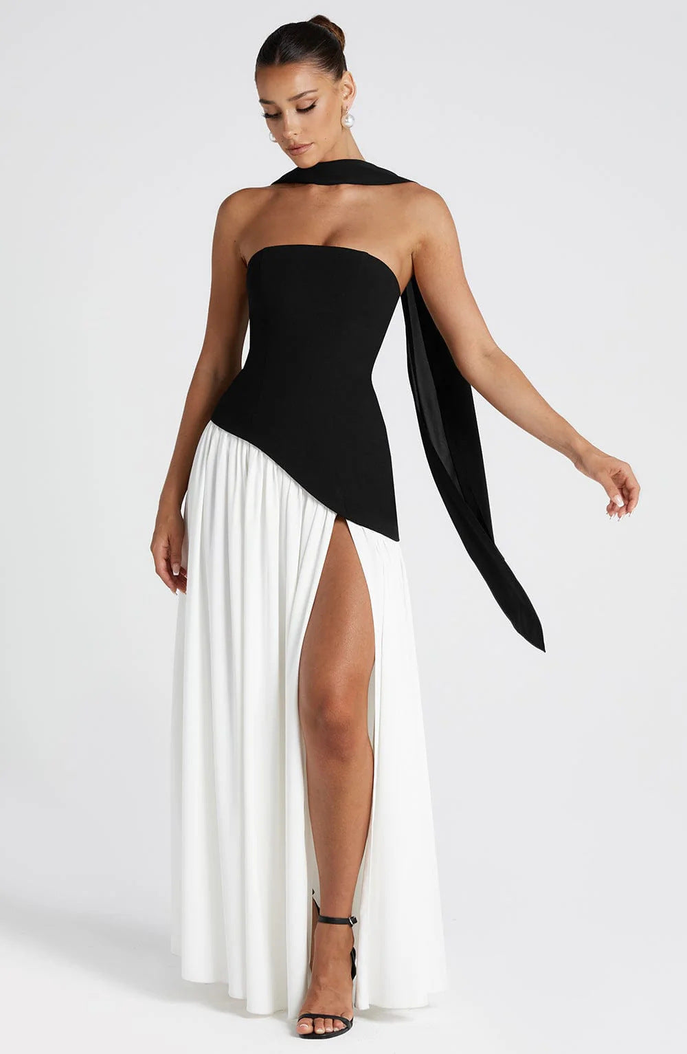 Women's Wedding Guest Strapless Maxi Dress with Slit