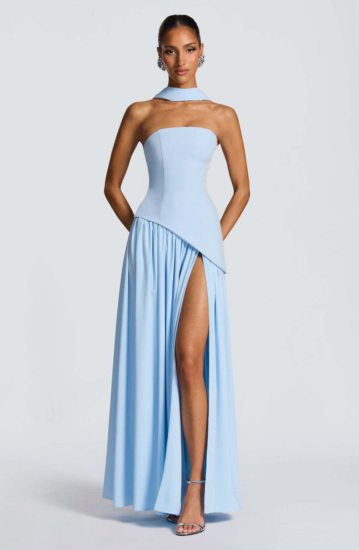 Women's Wedding Guest Strapless Maxi Dress with Slit