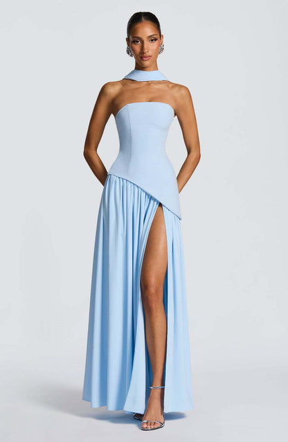 Women's Wedding Guest Strapless Maxi Dress with Slit