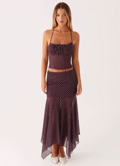 Women's Cocktail Polka Dot Midi Dress Set Square Neck