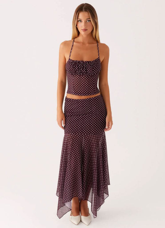 Women's Cocktail Polka Dot Midi Dress Set Square Neck