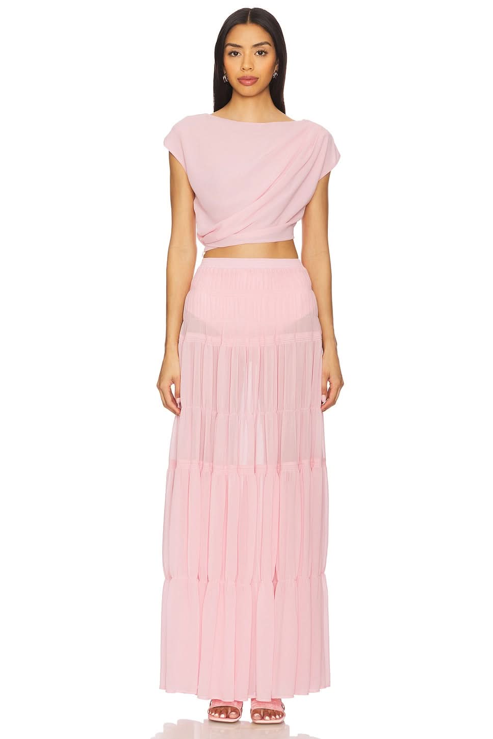 Women's Wedding Guest Maxi Skirt Set Draped Crop Top