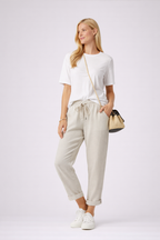 Luźne spodnie lniane z troczkiem