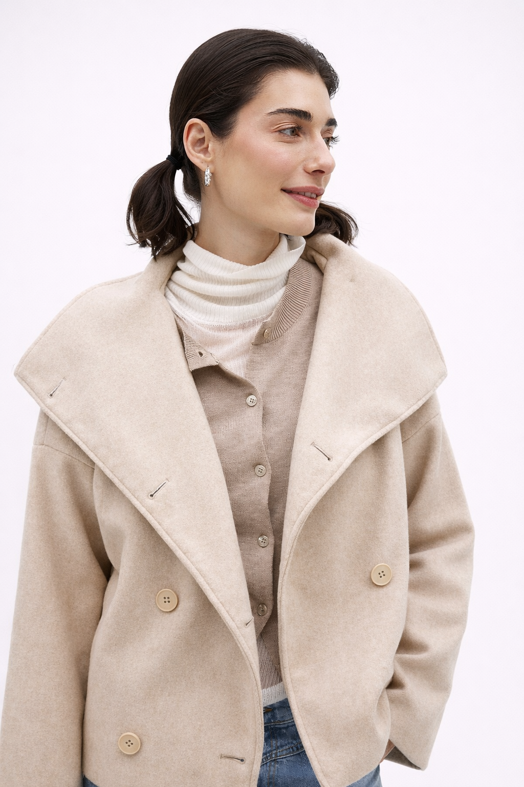 Jesień – Luksusowy Wełniany Płaszcz – Krótki Płaszcz Dwurzędowy