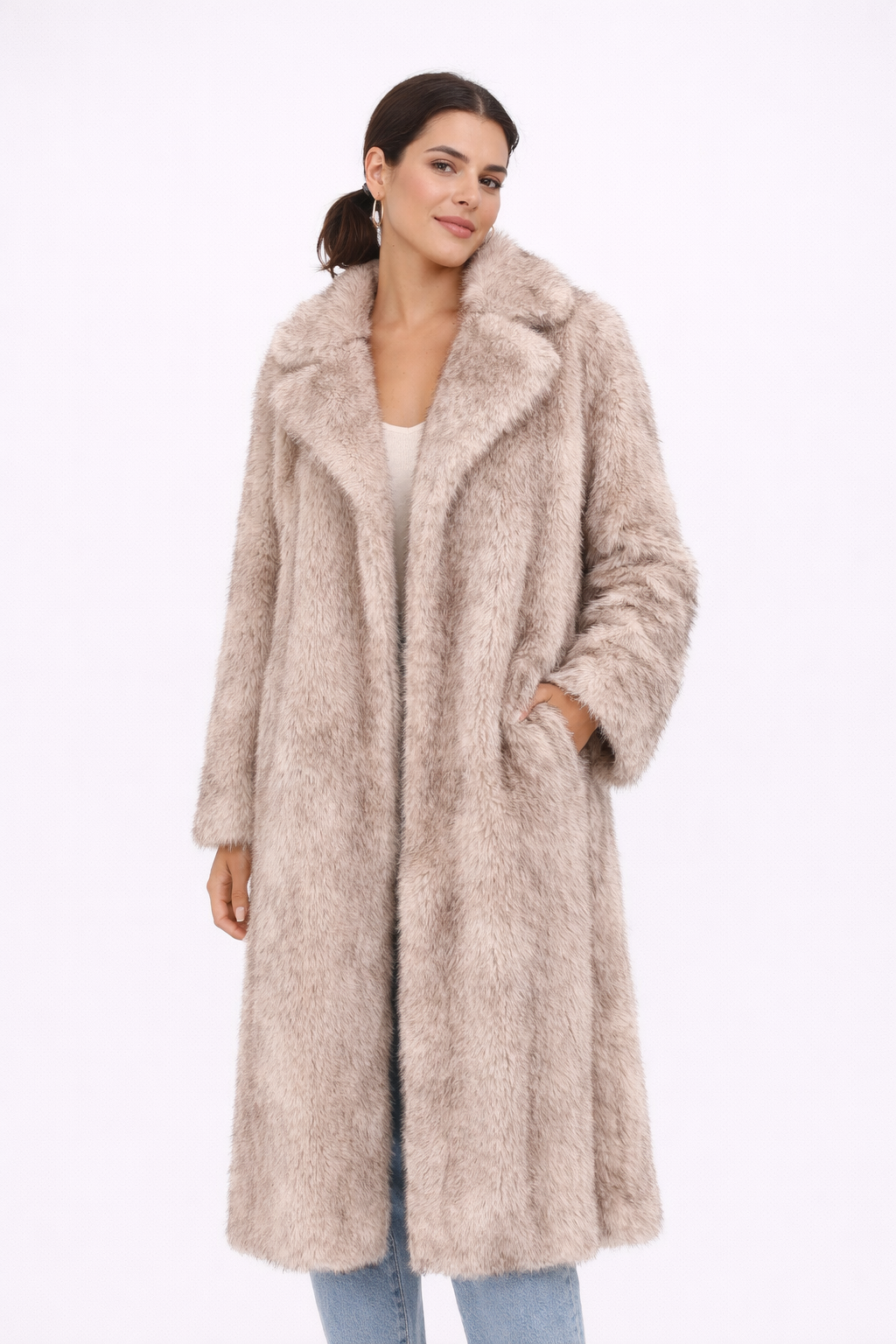 Zima – Luksusowy Sztuczny Futro – Długi Płaszcz