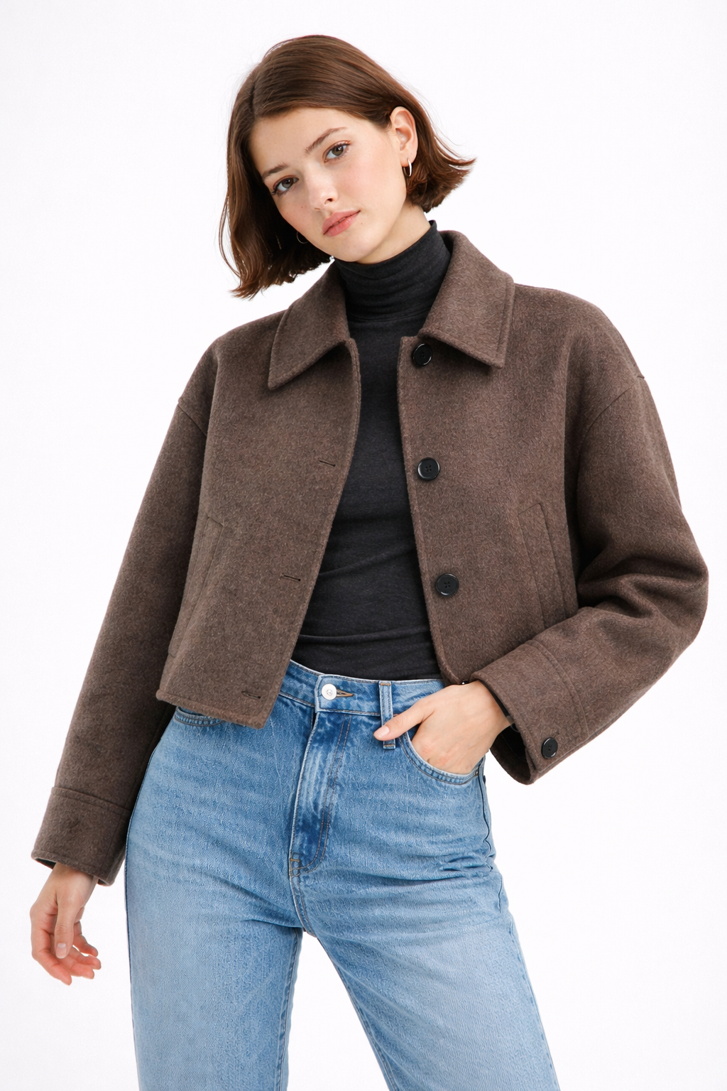 Jesień – Luksusowy Wełniany Płaszcz – Oversized Krótki Płaszcz