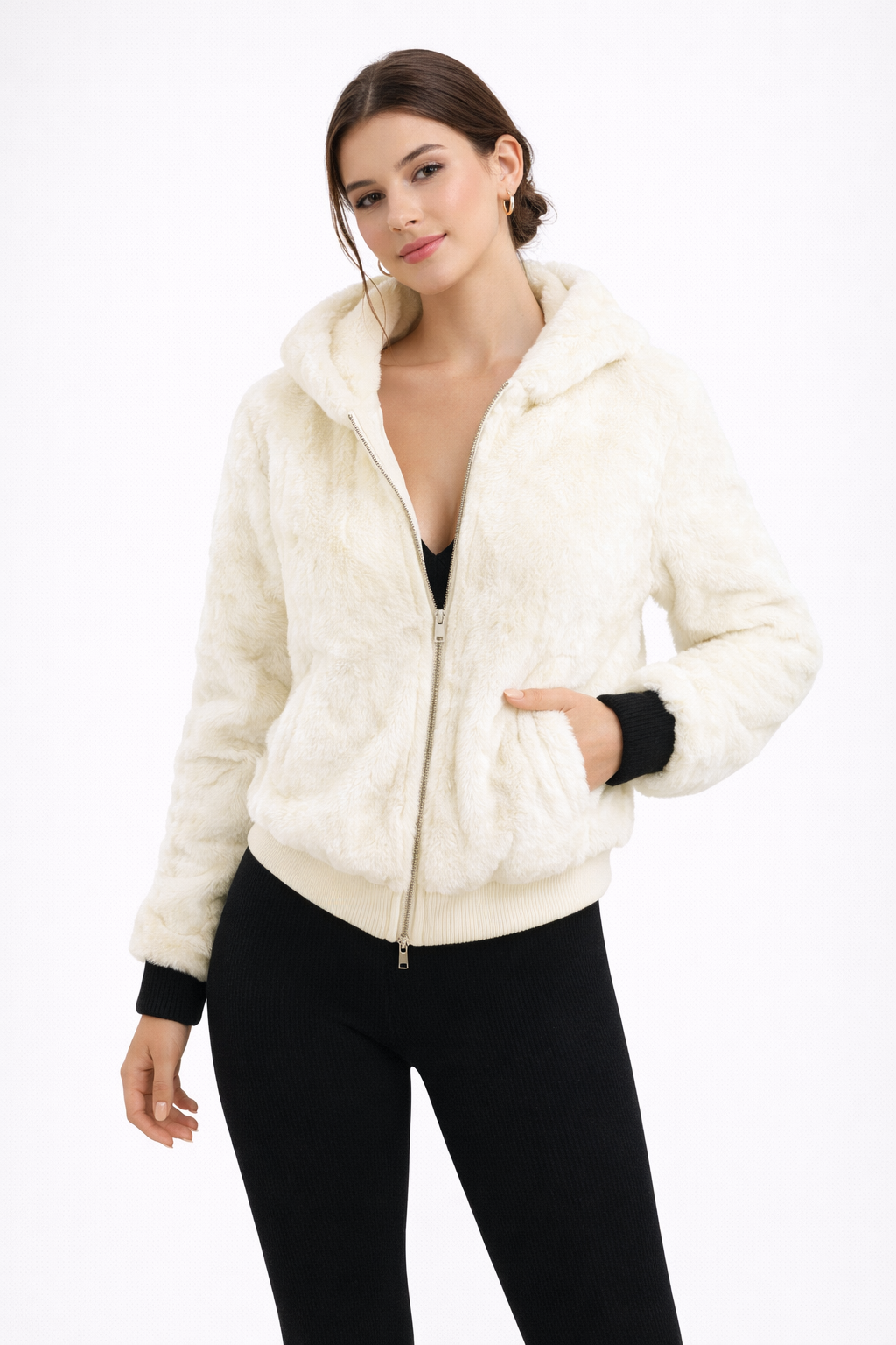 Jesień – Miękki Sztuczny Futro – Kurtka Bomber