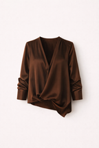 Satynowa Bluzka z V-dekoltem