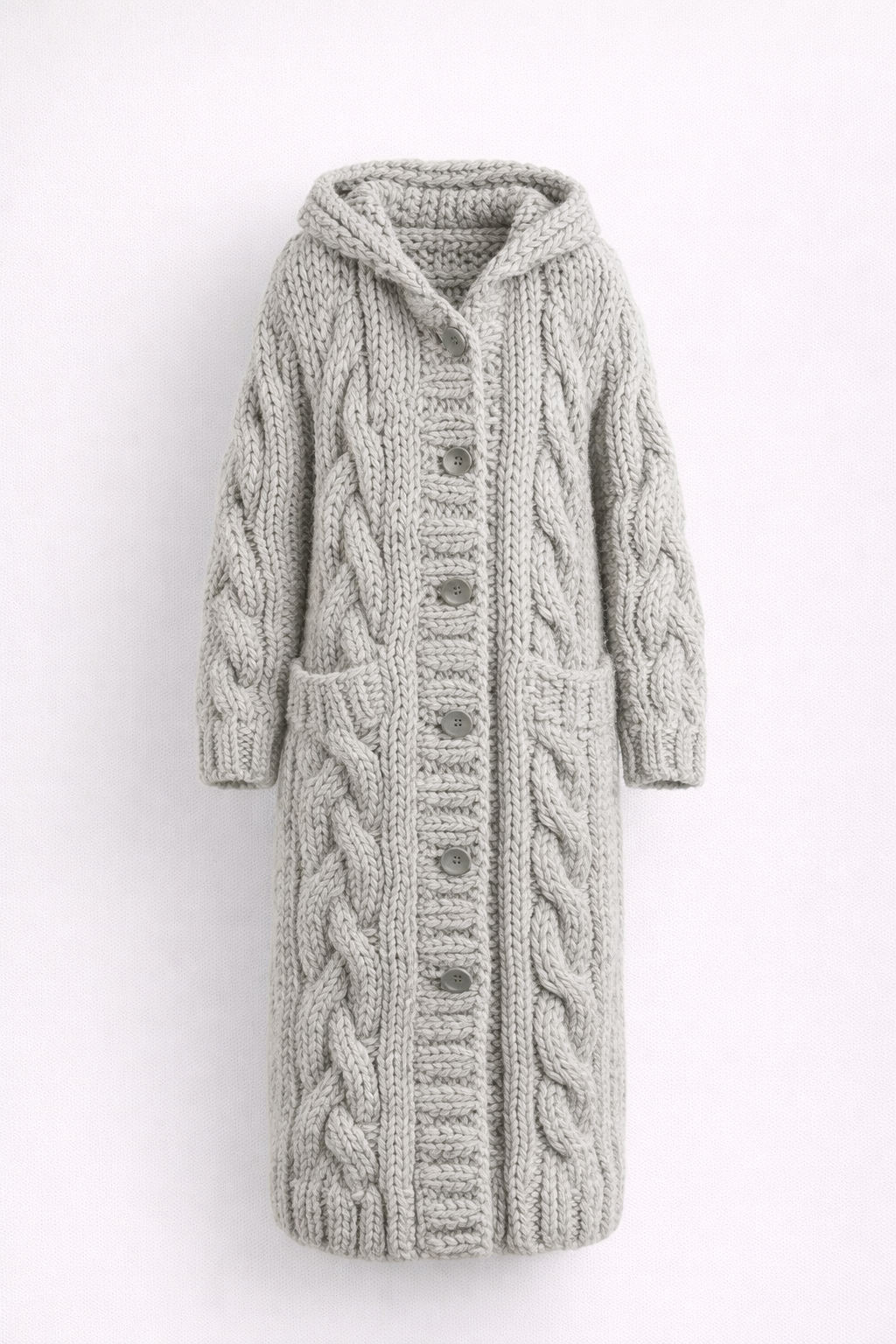 Zimowy Chunky Knit Długi Płaszcz
