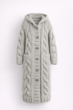 Zimowy Chunky Knit Długi Płaszcz