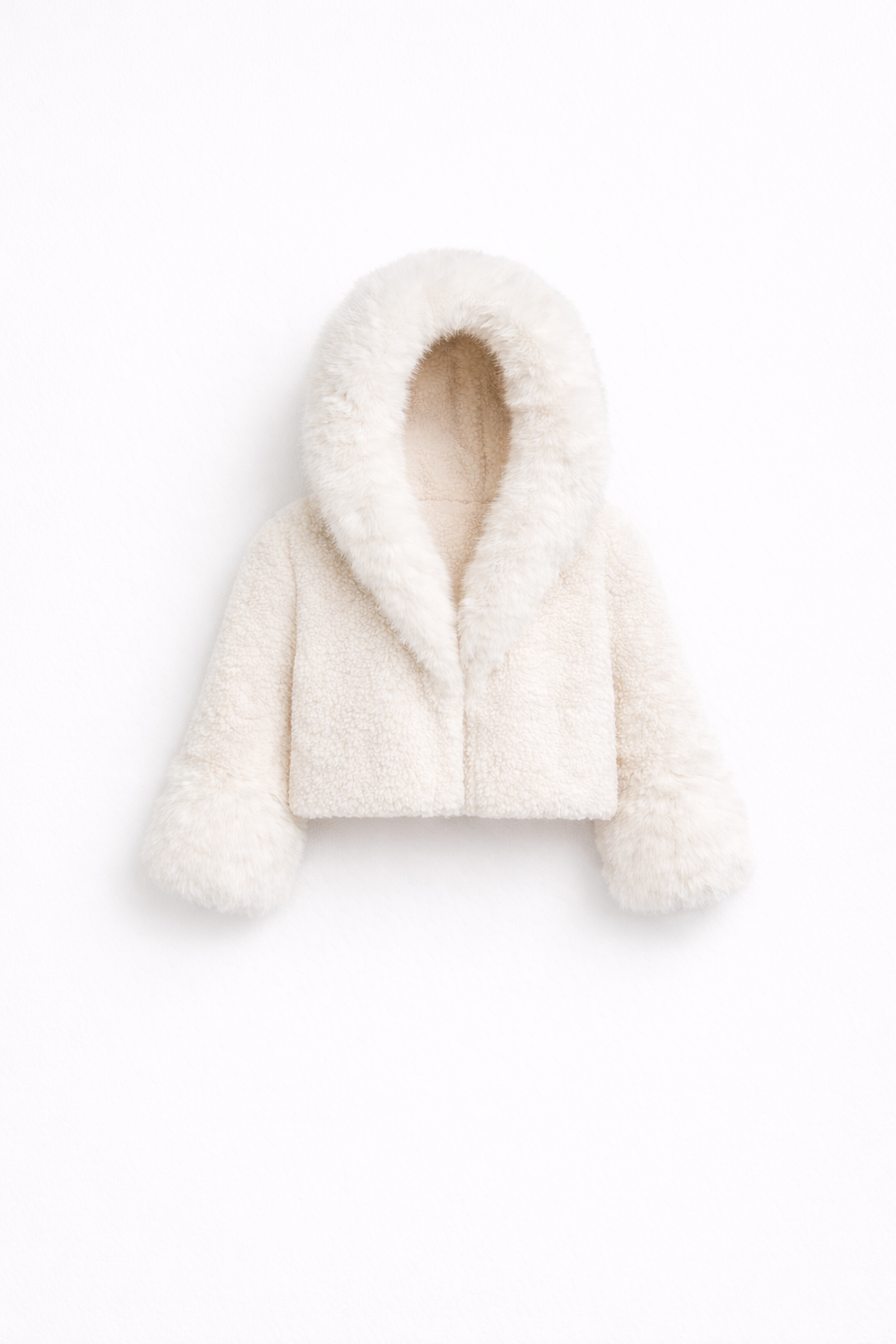 Luksusowy Płaszcz Teddy z Kapturem z Sztucznego Futra