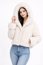 Luksusowy Płaszcz Teddy z Kapturem z Sztucznego Futra