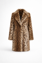 Zima – Luksusowy Sztuczny Futro – Długi Płaszcz w Panterkę