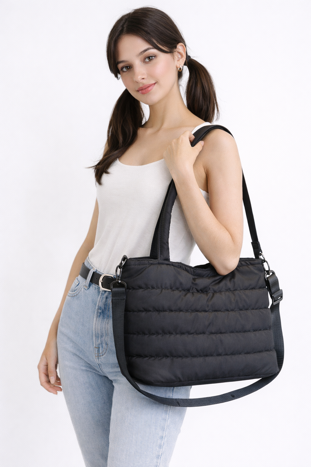 Pikowana Torba na Ramię w Kolorze Czarnym