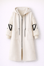 Luksusowa Długa Kurtka z Dzianinowymi Rękawami