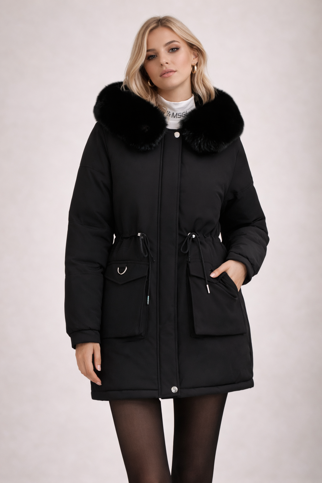 Luksusowa Zimowa Kurtka Puchowa z Kapturem