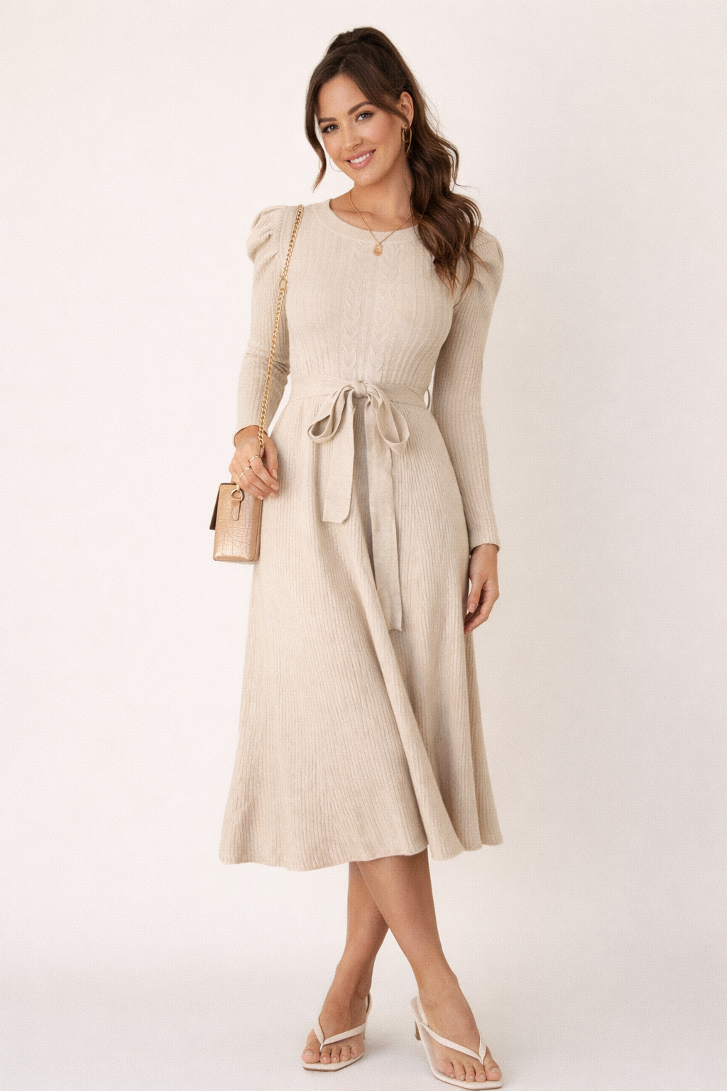 Sweter midi sukienka z paskiem