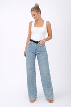 Dżinsy Szerokie z Artystycznym Splash na Każdą Porę Roku