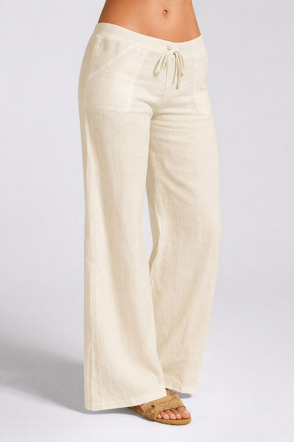 Letnie Spodnie z Lnianego Mixu o Szerokich Nogawkach