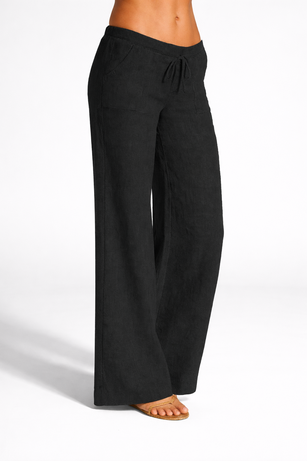 Letnie Spodnie z Lnianego Mixu o Szerokich Nogawkach