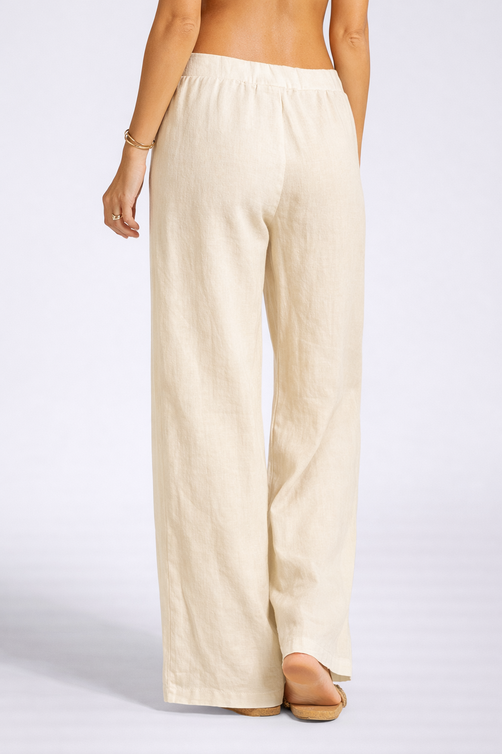 Letnie Spodnie z Lnianego Mixu o Szerokich Nogawkach