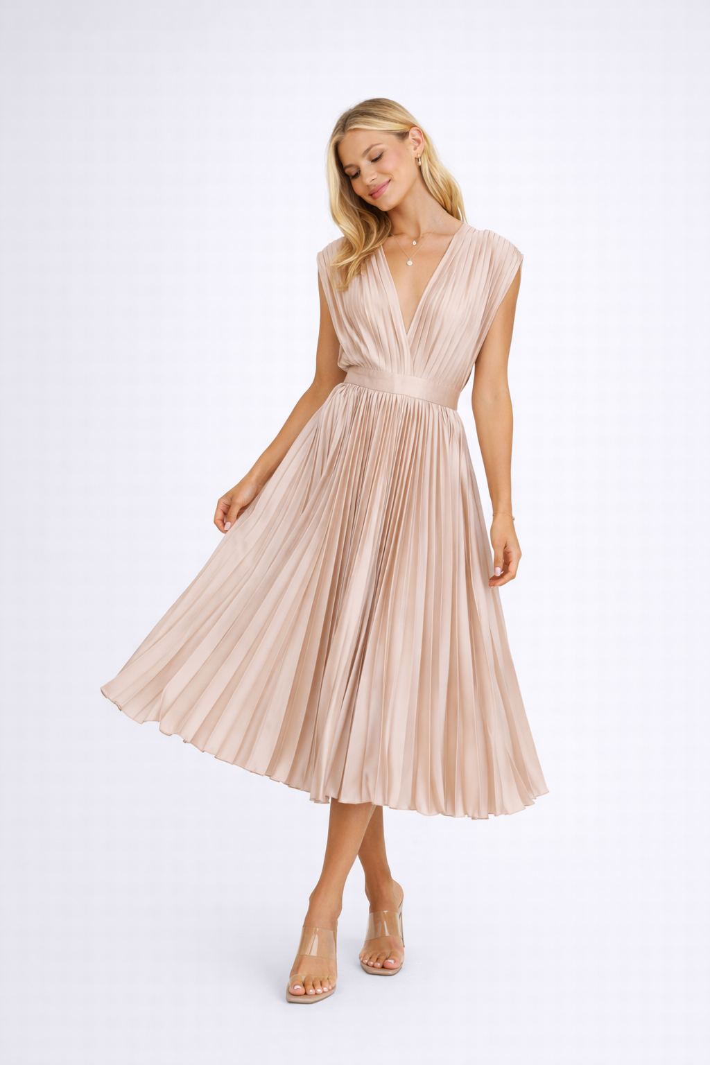 Lekka Sukienka Midi Plisowana