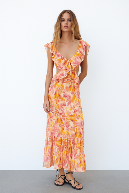 Women's Wedding Guest Floral V Neck Maxi Dress