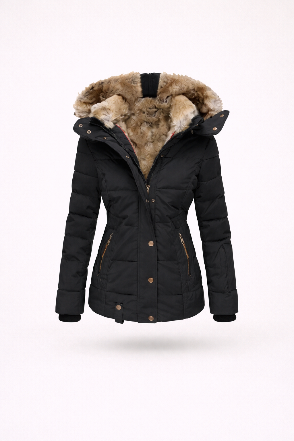 Pikowana kurtka zimowa z futrem syntetycznym