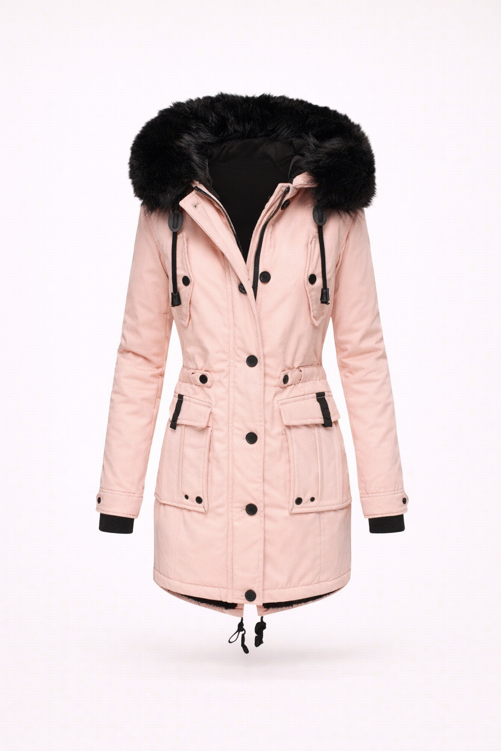 Luksusowy zimowy płaszcz z sztucznym futrem