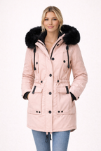 Luksusowy zimowy płaszcz z sztucznym futrem