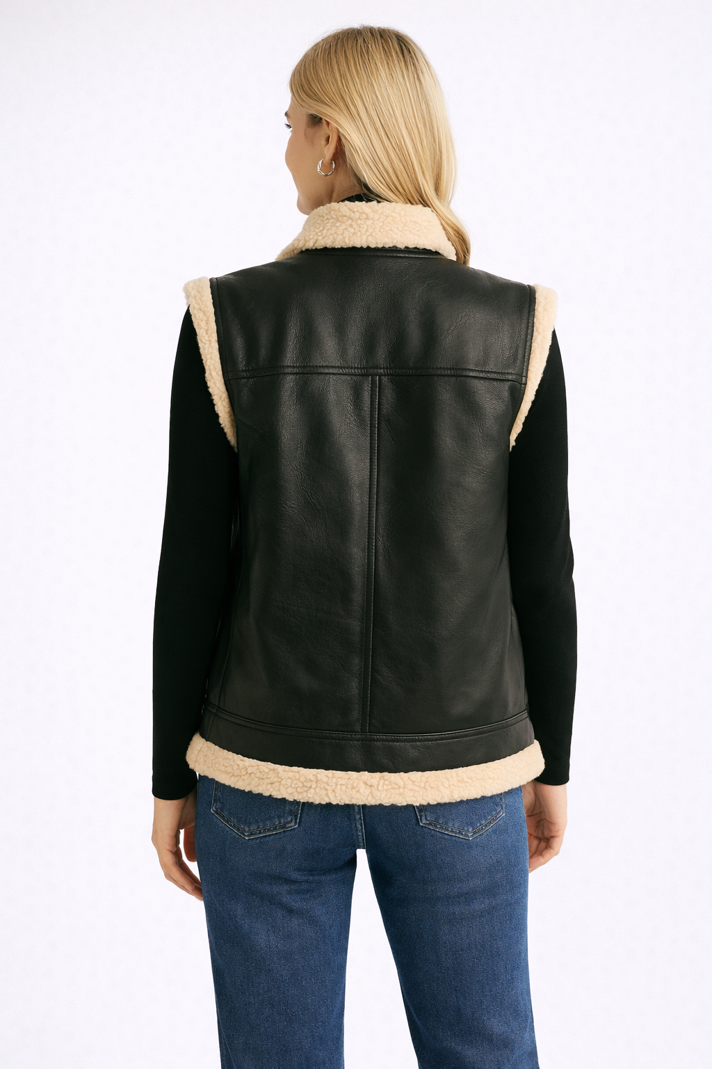 Teddy Podszewka Kamizelka z Ekoskórzanymi Rękawami