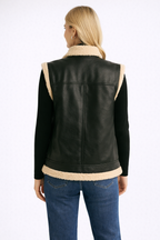 Teddy Podszewka Kamizelka z Ekoskórzanymi Rękawami