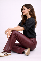 Luksusowe Spodnie Straight Leg z PU Skóry