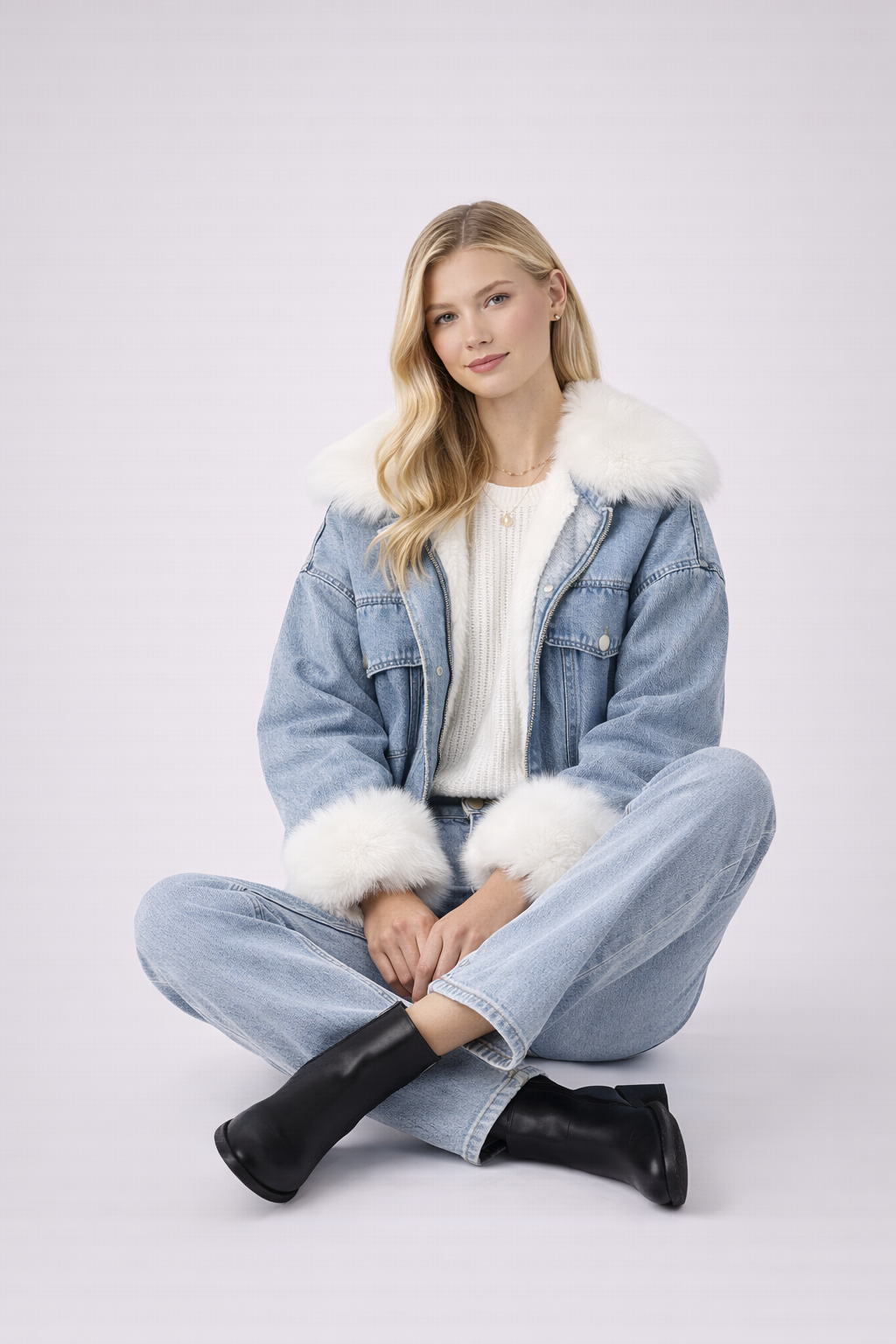 Kurtka dżinsowa z detalami z sztucznego futra
