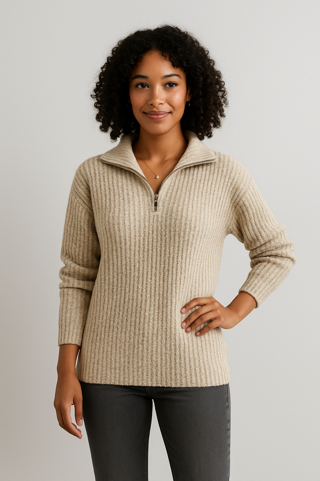 Sweter z dzianiny z zamkiem błyskawicznym na każdą porę roku