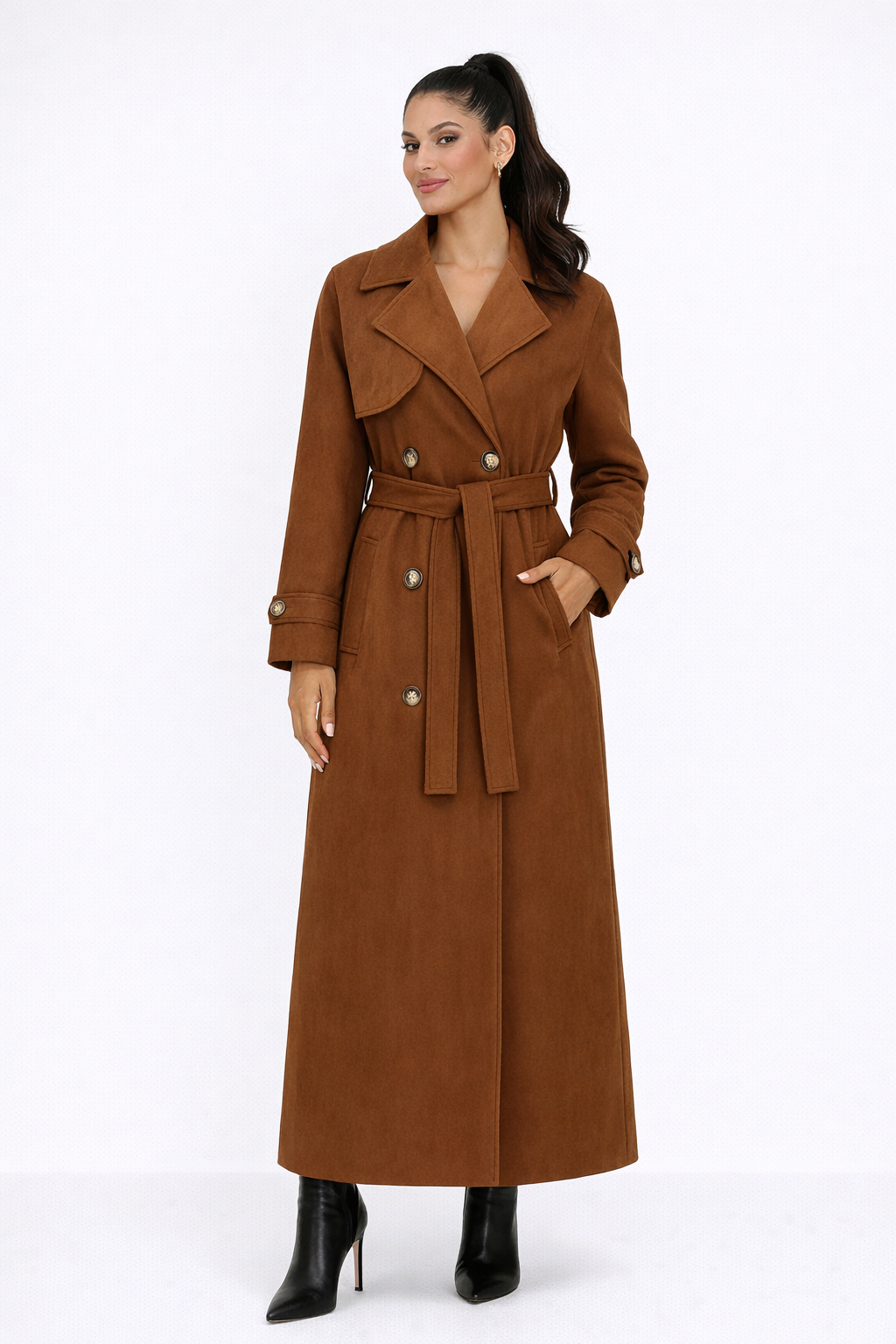 Klasyczny Płaszcz Trench z Suedine