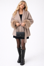 Zimowy luksusowy płaszcz z futra syntetycznego w stylu wełnianym