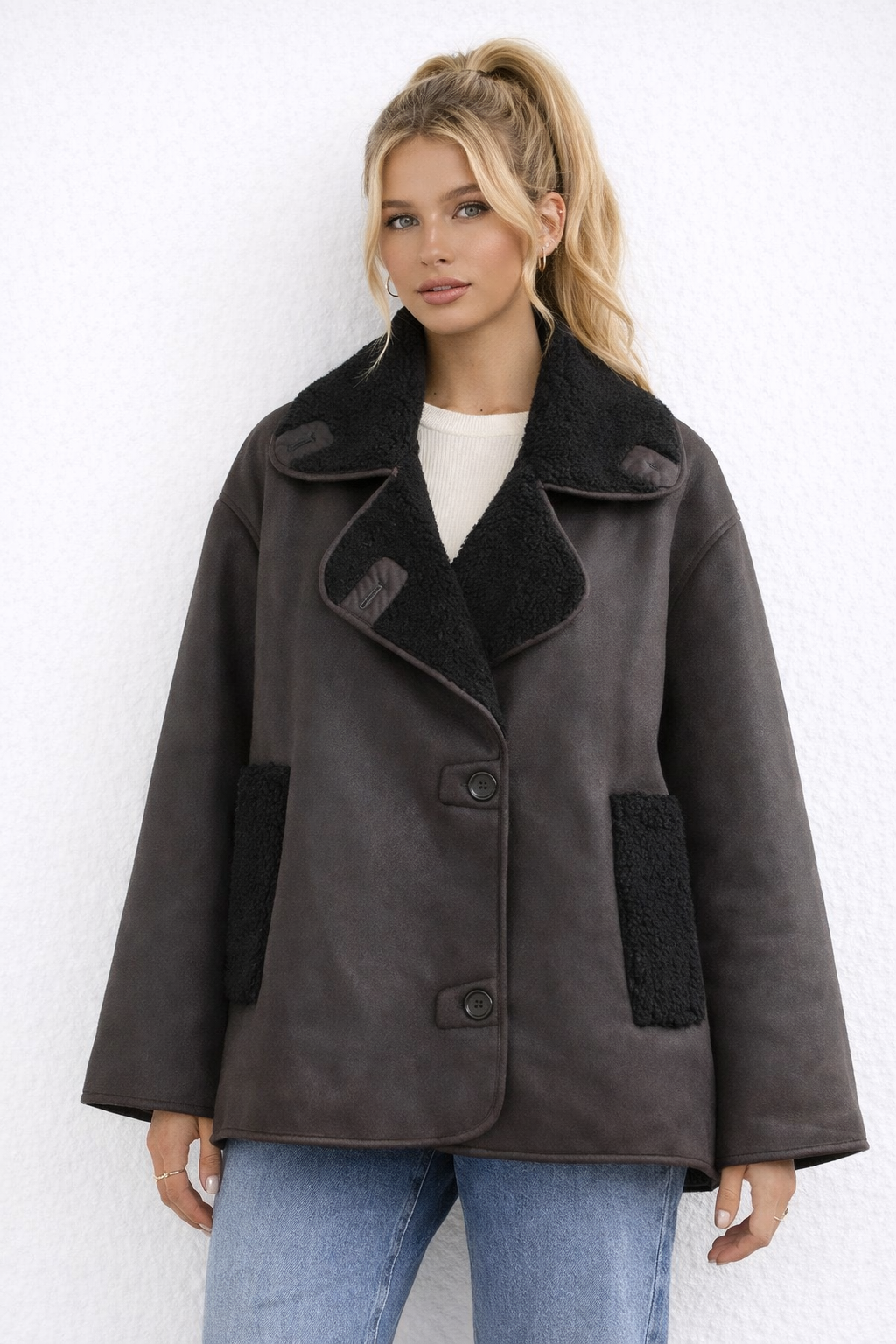 Zimowa Kurtka z Ekoskóry z Futerkiem