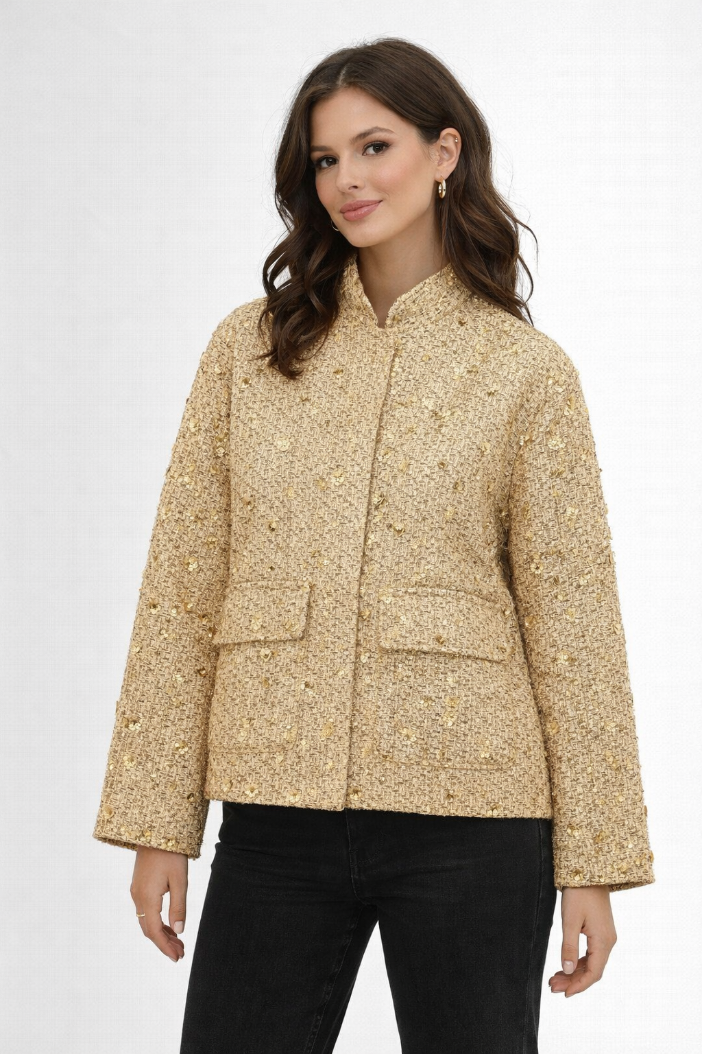 Złota Tweedowa Kurtka Statement